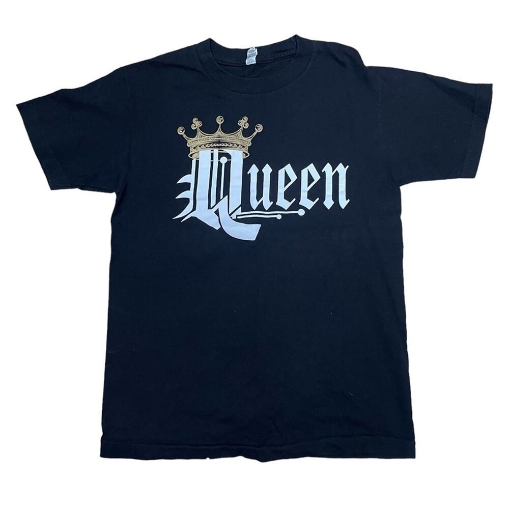 Alstyle T-Shirt Womens Small Streetwear QUEEN Graphic Print Cotton Tee Black